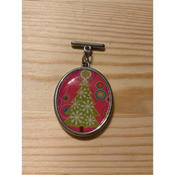 Christmas Tree Double-Sided Pendant Brooch Pin Charm - Picture 1 of 3
